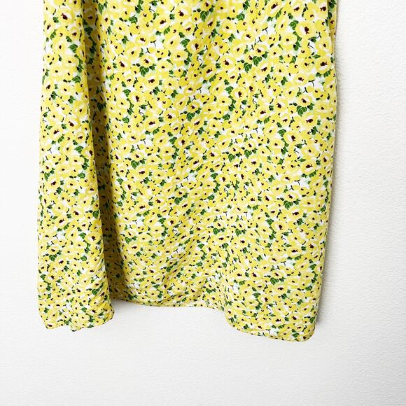 [LOFT] Yellow Floral Print Linen Blend High Waist Side Slit Midi Skirt Size 14 - Picture 7 of 12